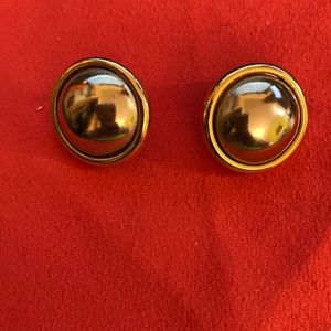 Button style silver and gold tone earrings